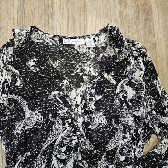 Vtg Dressbarn Floral Semi Sheer Blouse Womens L Black Ruffle Y2K Grunge Fairy - Picture 2 of 9
